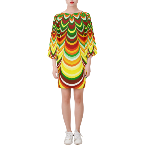 Colorful striped pattern Bell Sleeve Dress (Model D52)