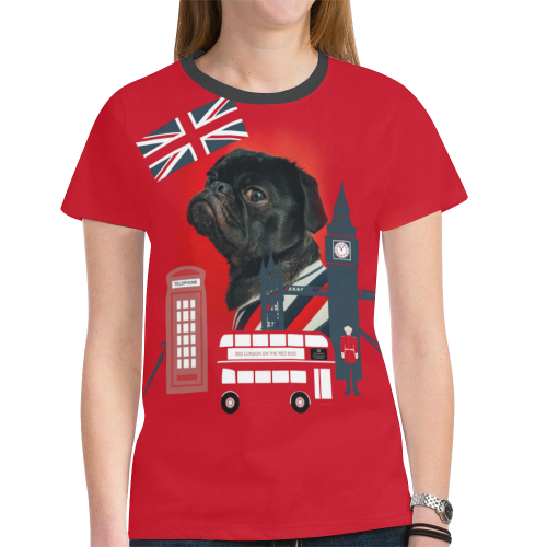 Cute Proud London Pug New All Over Print T-shirt for Women (Model T45)