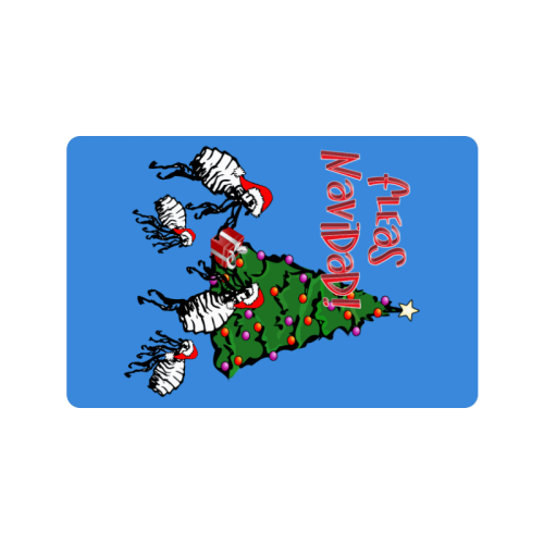 Christmas Fleas Feliz Navidad on Blue Doormat 24"x16"