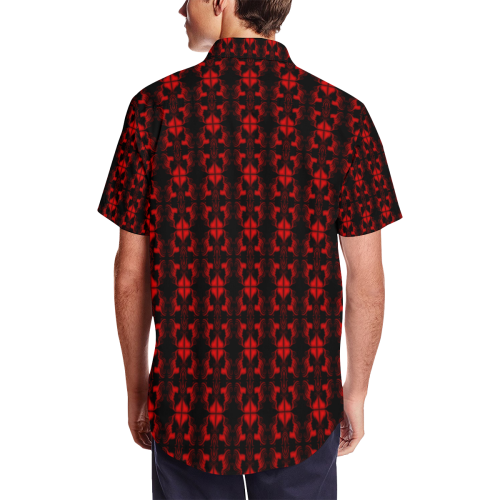 Abstract Flowing * Red on Black Men's Short Sleeve Shirt with Lapel Collar (Model T54)