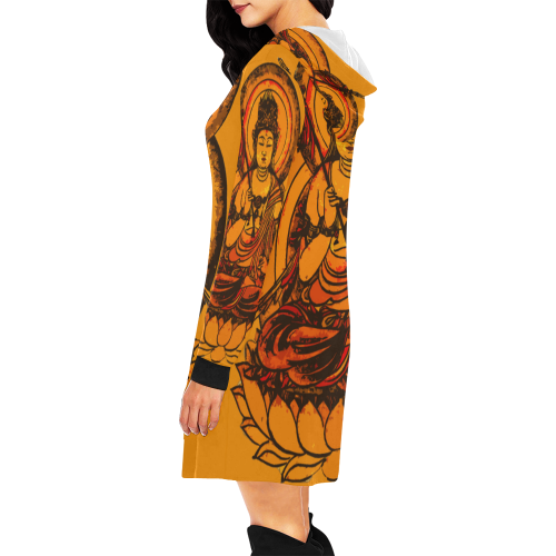 yellow buddha meditation illustration All Over Print Hoodie Mini Dress (Model H27)