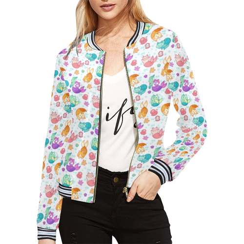 Fat Mermaid Cats All Over Print Bomber Jacket for Women (Model H21)