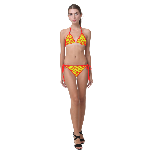 Cherry Red Sunshine Yellow Zebra Stripes Custom Bikini Swimsuit (Model S01)