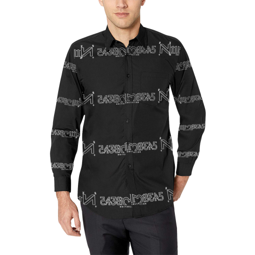 NUMBERS Collection Black/White Men's All Over Print Casual Dress Shirt (Model T61)