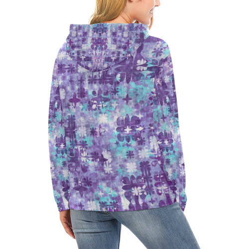 Purple Grime Foral All Over Print Hoodie for Women (USA Size) (Model H13)