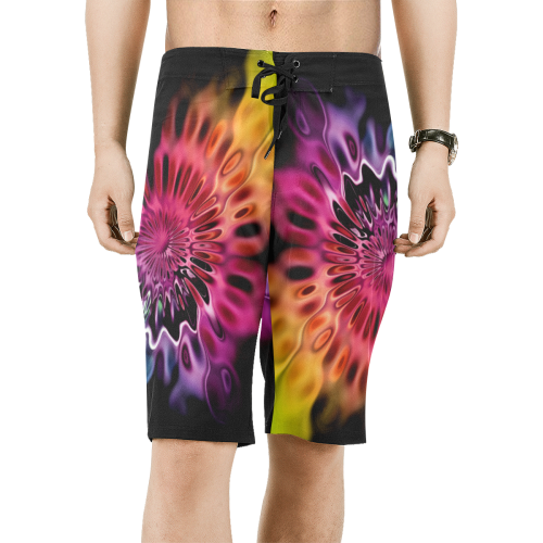Magic Flower Flames Fractal - Psychedelic Colors Men's All Over Print Board Shorts (Model L16)
