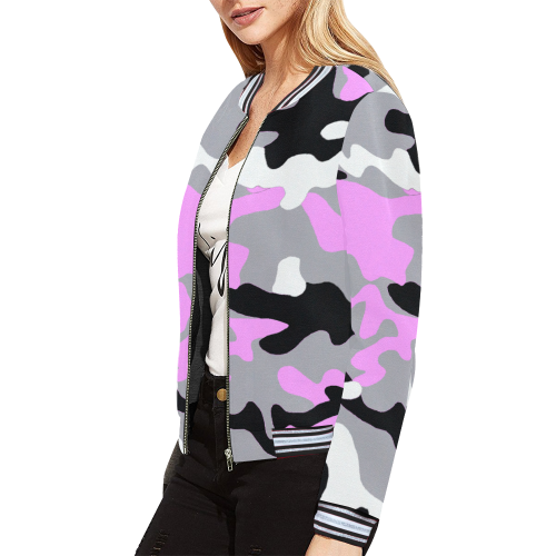 War Hustler pINK All Over Print Bomber Jacket for Women (Model H21)