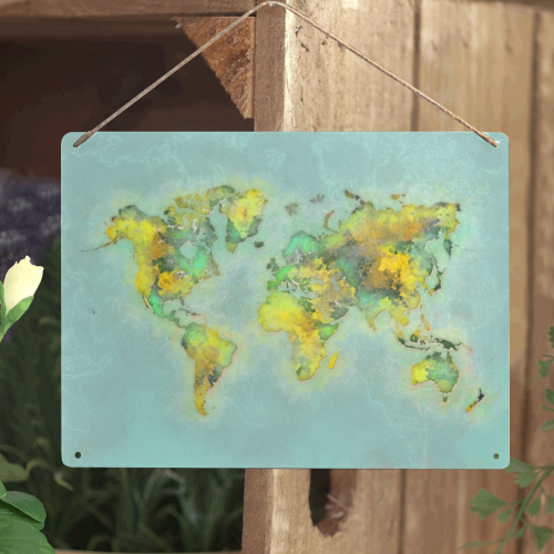 world map green #map #worldmap Metal Tin Sign 16"x12"