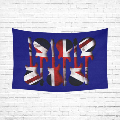 Union Jack British UK Flag Guitars Blue Cotton Linen Wall Tapestry 90"x 60"