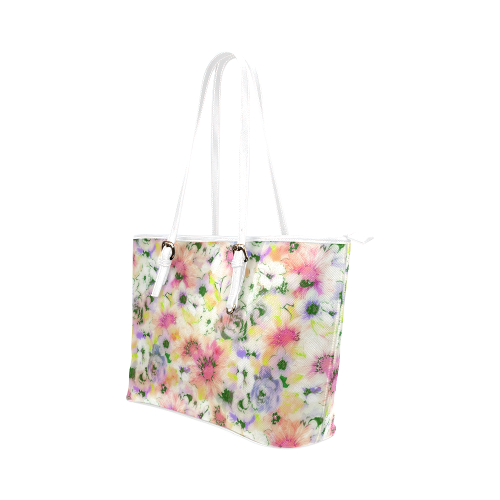 pretty spring floral Leather Tote Bag/Small (Model 1651)