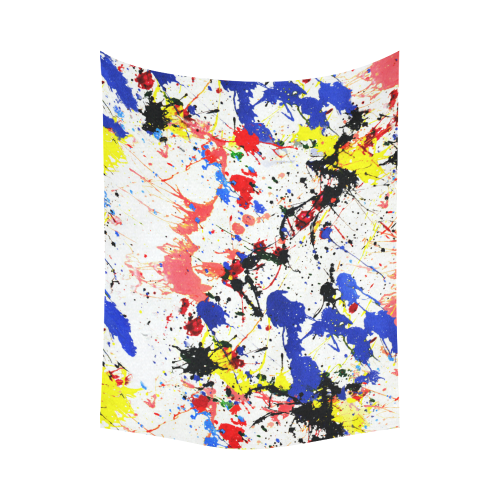 Blue and Red Paint Splatter Cotton Linen Wall Tapestry 80"x 60"