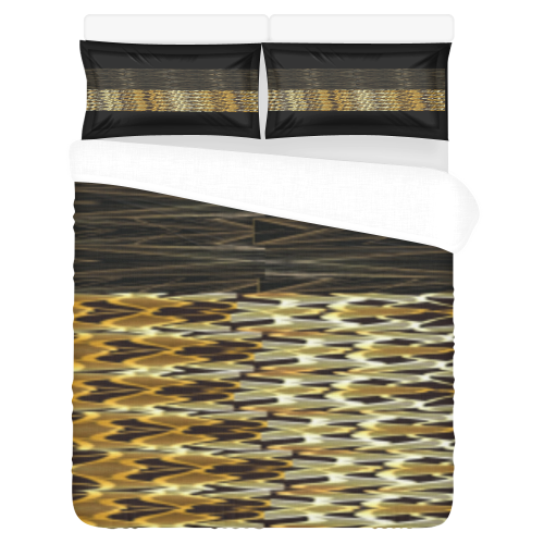 stretched out golden lines black and gold 3 pieces bedding set 3-Piece Bedding Set