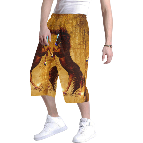Awesome horse, vintage background Men's All Over Print Baggy Shorts (Model L37)