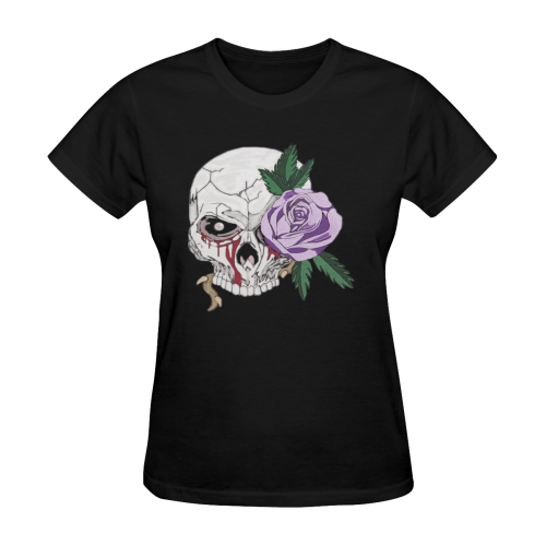Skull Rose Lavender Black Women's T-Shirt in USA Size (Two Sides Printing)