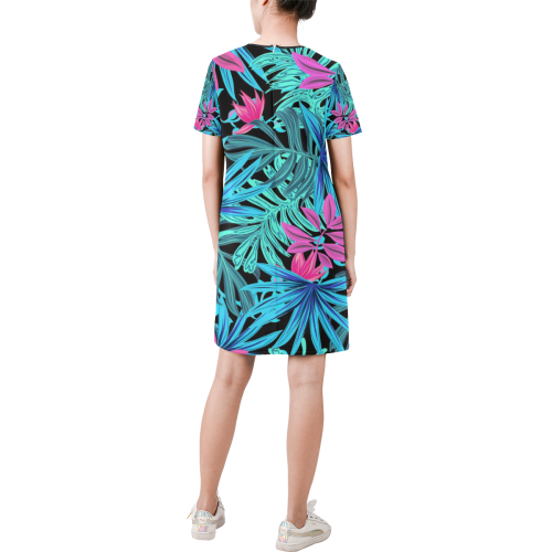 Pretty Leaves 4A by JamColors Short-Sleeve Round Neck A-Line Dress (Model D47)