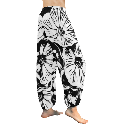Inky Black and White Floral 3 by JamColors Women's All Over Print Harem Pants (Model L18)