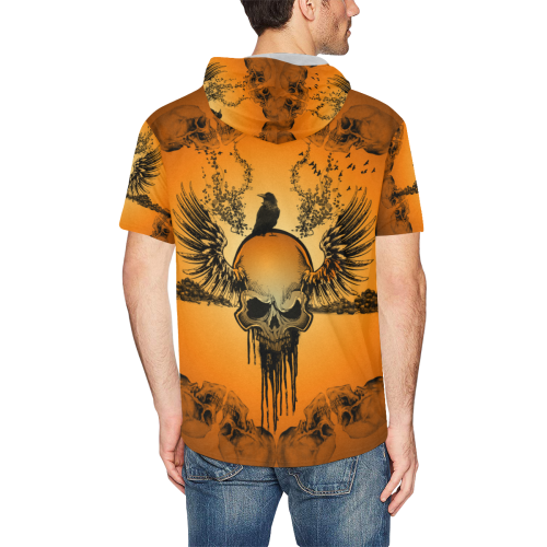 Amazing skull with crow All Over Print Short Sleeve Hoodie for Men (Model H32)