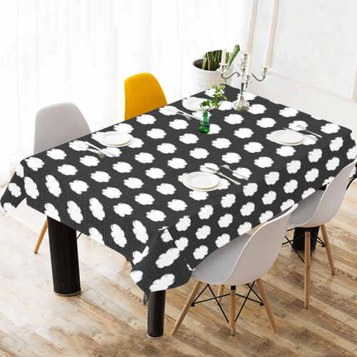 Clouds with Polka Dots on Black Cotton Linen Tablecloth 60"x120"