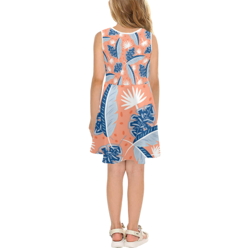 hawaii shirt Tropical leaf flower Girls' Sleeveless Sundress (Model D56)