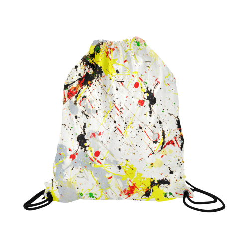 Yellow & Black Paint Splatter Large Drawstring Bag Model 1604 (Twin Sides)  16.5"(W) * 19.3"(H)