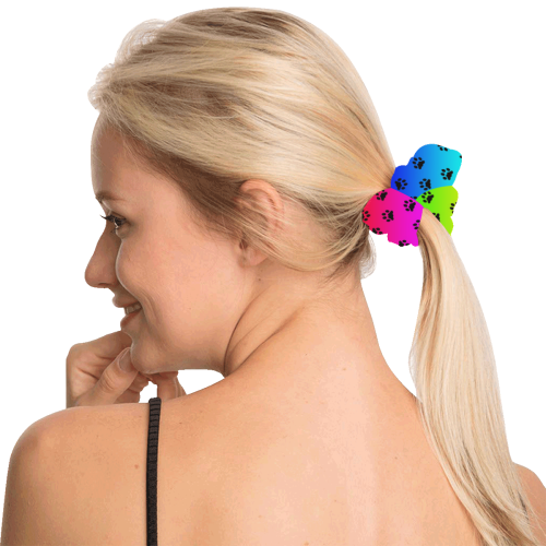 rainbow with black paws All Over Print Hair Scrunchie