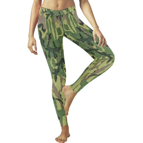 Military Camo Green Woodland Camouflage Women's Low Rise Leggings (Invisible Stitch) (Model L05)