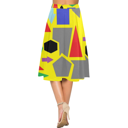 Yellow Crepe Skirt with Geometric design Aoede Crepe Skirt (Model D16)