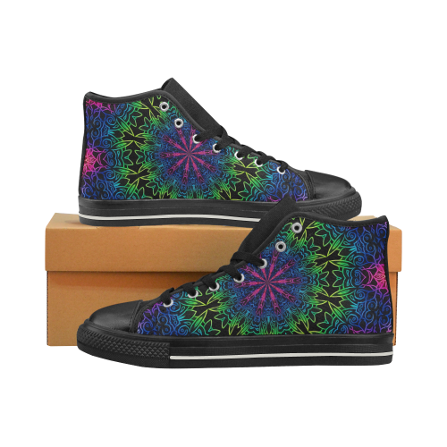 Rainbow Scratch Art Mandala Kaleidoscope Abstract Men’s Classic High Top Canvas Shoes (Model 017)