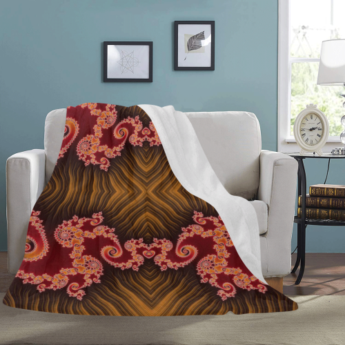 Red and Brown Hearts Lace Fractal Abstract Ultra-Soft Micro Fleece Blanket 54''x70''