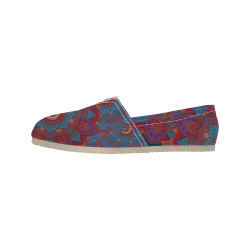 3D Mandala with Red Lace in Teal, Blue and Purple Women's Classic Canvas Slip-On (Model 1206)