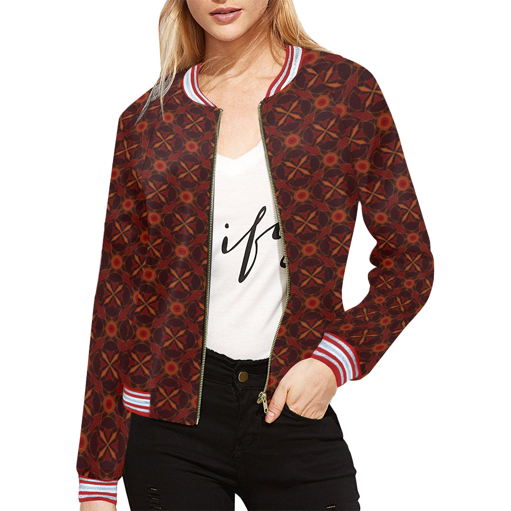 Mosaic Print Pattern Women Casual Bomber Jacket