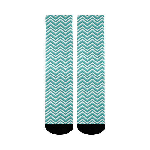 Chevron Turquoise Mid-Calf Socks (Black Sole)