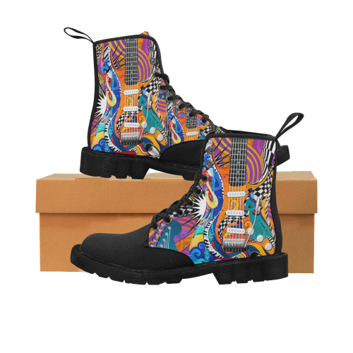Guys Music Print Stage Boots Guitar Martin Boots for Men (Black) (Model 1203H)