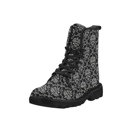 Black and Silver Damask Martin Boots for Women (Black) (Model 1203H)