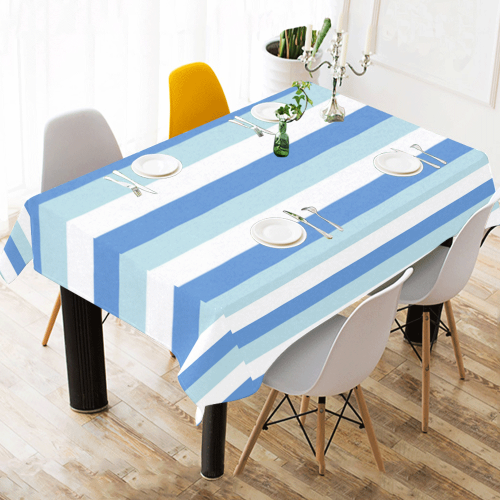Blue Stripes Cotton Linen Tablecloth 60" x 90"