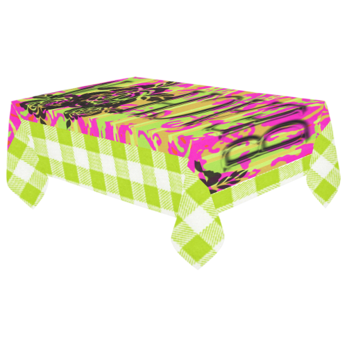 Lime Plaid Pink Beach Me* Runner Cotton Linen Tablecloth 60"x 104"