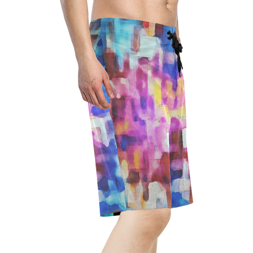 Blue pink watercolors Men's All Over Print Board Shorts (Model L16)