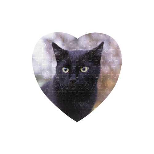 Black cat by JamColors Heart-Shaped Jigsaw Puzzle (Set of 75 Pieces)