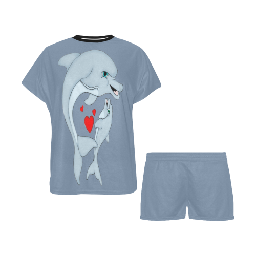 Dolphin Love Faded Denim Women's Short Pajama Set
