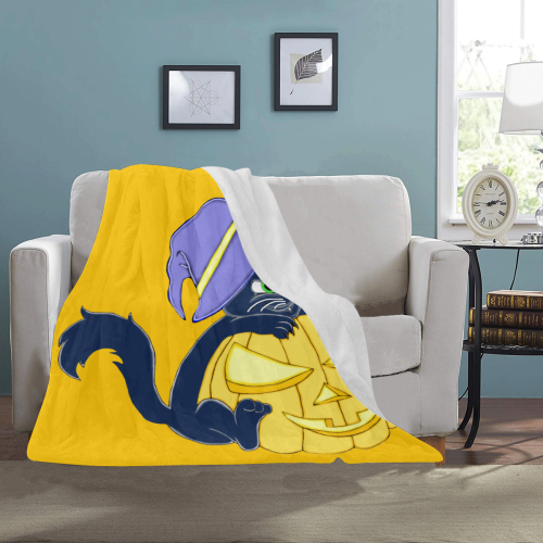 Cute Halloween Black Cat Witches Hat Yellow Ultra-Soft Micro Fleece Blanket 40"x50"