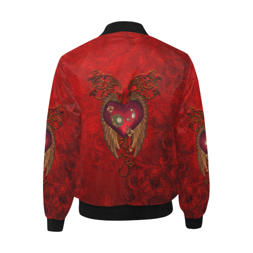 Beautiful heart, wings, clocks and gears All Over Print Quilted Bomber Jacket for Men (Model H33)