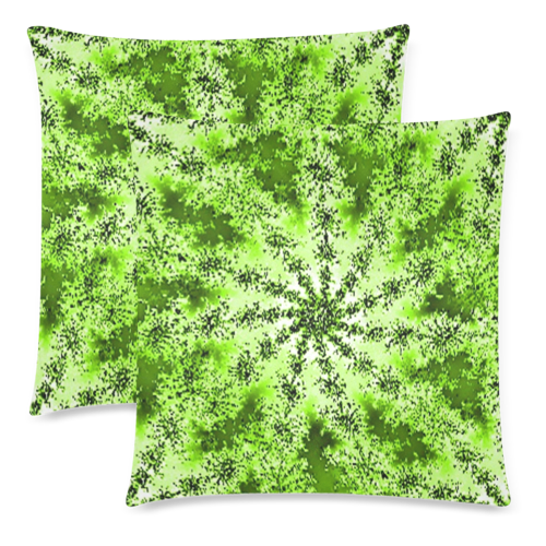 Lime Green Starburst Fractal Custom Zippered Pillow Cases 18"x 18" (Twin Sides) (Set of 2)