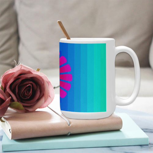 Pink flower on tirquise blue multiple squares Custom Ceramic Mug (15OZ)