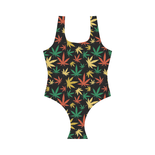 Cannabis Pattern Vest One Piece Swimsuit (Model S04)