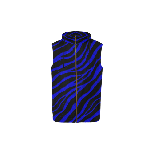 Ripped SpaceTime Stripes - Blue All Over Print Sleeveless Zip Up Hoodie for Kid (Model H16)