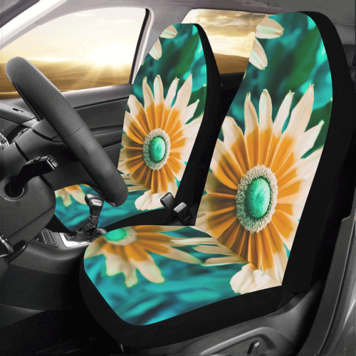 Yellow Orange Flower on Turquoise Green Photo Car Seat Covers (Set of 2)