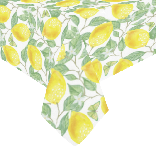 Butterfly And Lemons Cotton Linen Tablecloth 60" x 90"