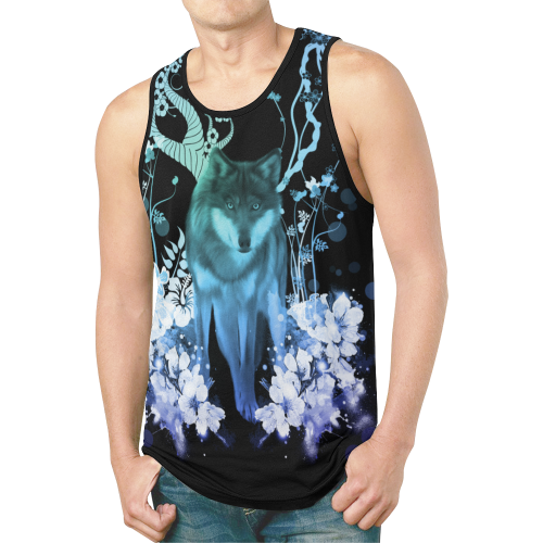 Awesome wolf with flowers New All Over Print Tank Top for Men (Model T46)
