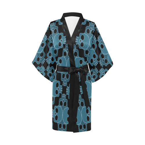 Skull Jigsaw Blue Kimono Robe