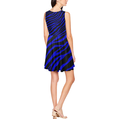 Ripped SpaceTime Stripes - Blue Thea Sleeveless Skater Dress(Model D19)